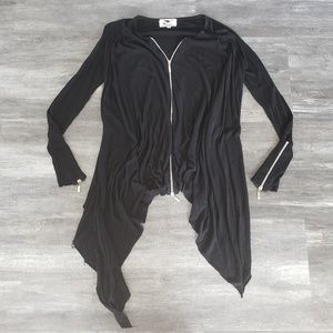 Black Zipper YLondon Asymmetrical Draped Cardigan